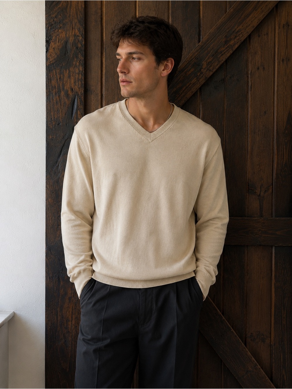 Brooks Brothers Silk Blend V Neck Sweater Mens Large Beige Cream Preppy Knit Top